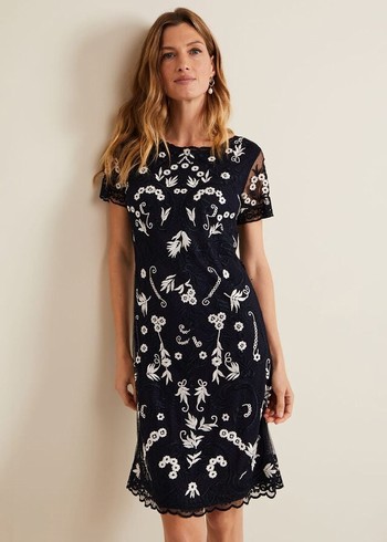 Phase Eight Florisa Embroidered Dress Navy Canada | KMVULO-174